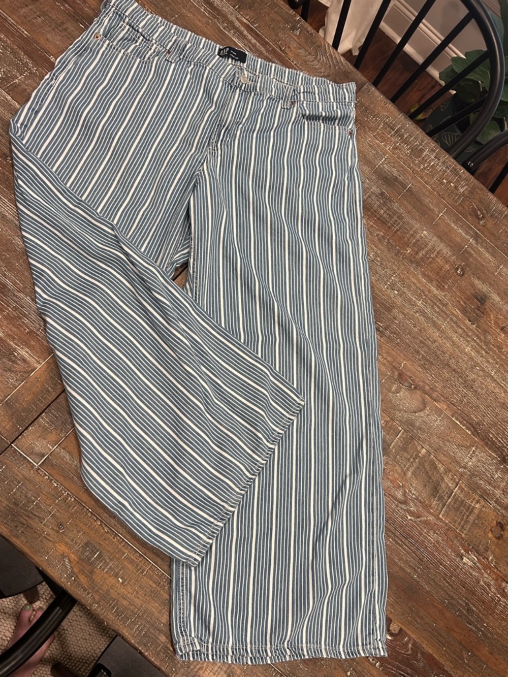 GAP Factory Blue and White Striped Wide Leg Jeans
